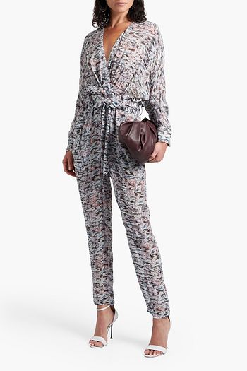 IRO Iluka belted ruffled printed chiffon jumpsuit