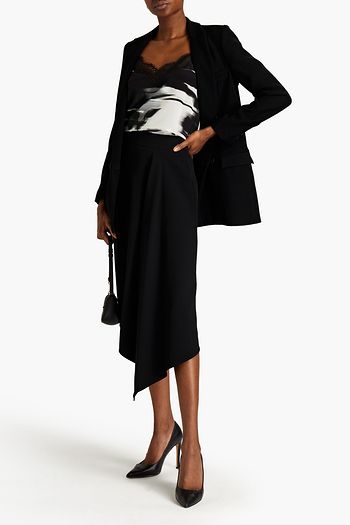 ALEXANDER MCQUEEN Asymmetric wool-blend crepe midi skirt