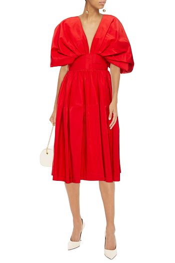 ALEXANDER MCQUEEN Pleated cotton and silk-blend faille midi dress