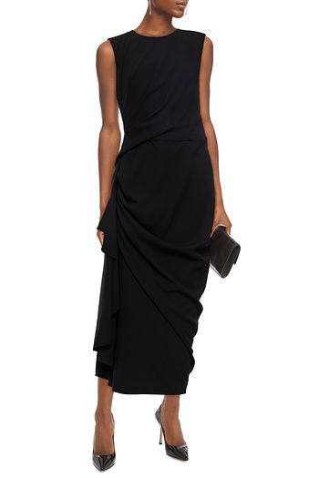 ALEXANDER MCQUEEN Draped wool-blend crepe midi dress