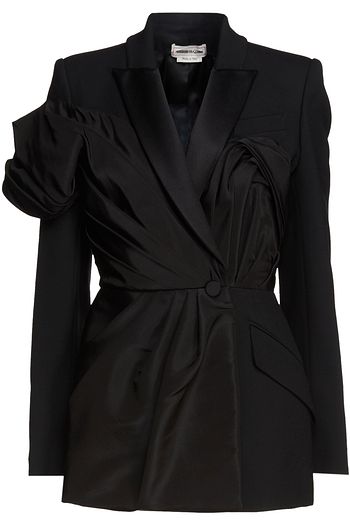 ALEXANDER MCQUEEN Double-breasted pleated wool-blend faille blazer