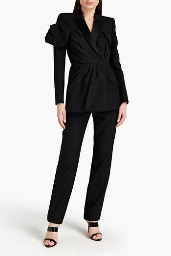 ALEXANDER MCQUEEN Double-breasted pleated wool-blend faille blazer