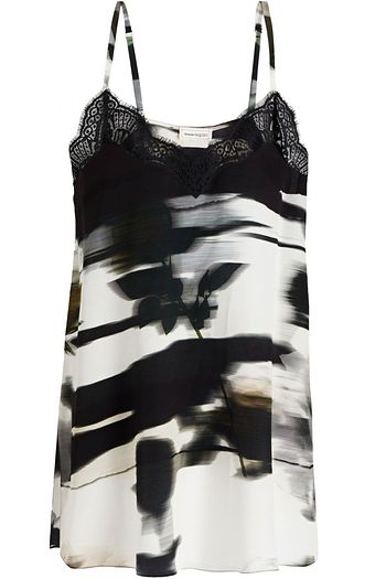 ALEXANDER MCQUEEN Lace-trimmed printed silk crepe de chine camisole