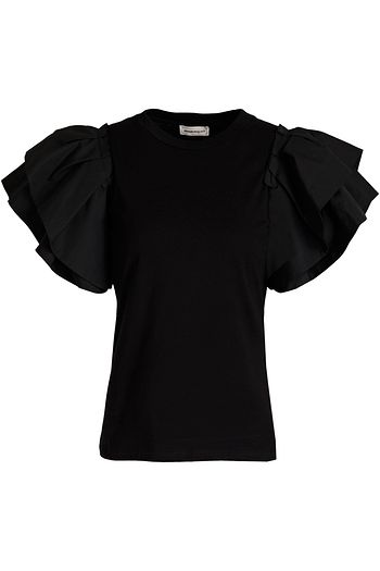 ALEXANDER MCQUEEN Poplin-trimmed pleated cotton-jersey top