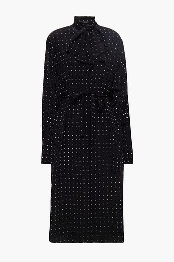 JOSEPH Doriane pussy-bow belted polka-dot silk crepe de chine midi dress