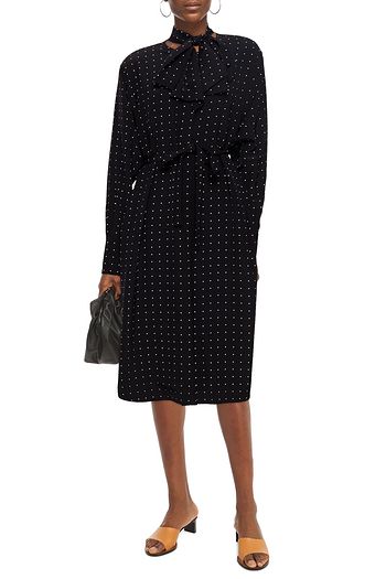 JOSEPH Doriane pussy-bow belted polka-dot silk crepe de chine midi dress