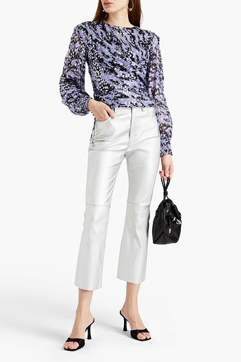 IRO Kleok ruched printed metallic fil coupé chiffon top