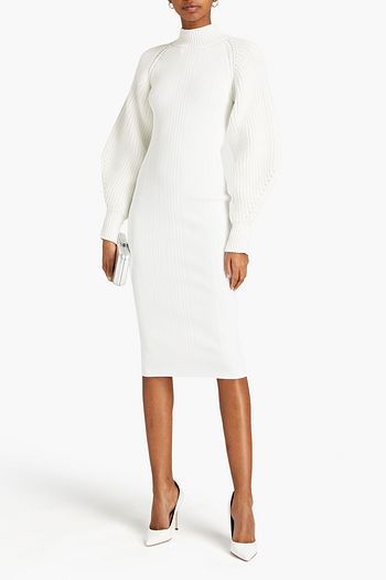 HERVÉ LÉGER Ribbed-paneled stretch-knit midi dress