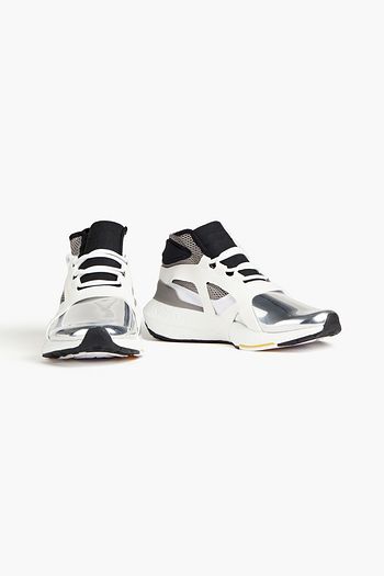ADIDAS BY STELLA MCCARTNEY Ultraboost 21 stretch-knit, mesh and faux mirrored-leather high-top sneakers