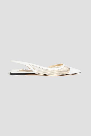 JIMMY CHOO Fetto leather-trimmed mesh slingback flats