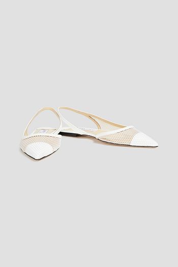 JIMMY CHOO Fetto leather-trimmed mesh slingback flats