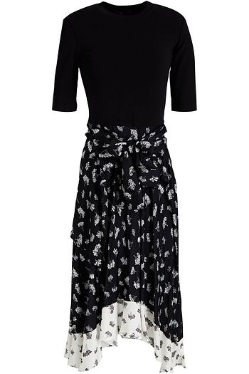 MAJE Jersey-paneled bow-detailed printed satin dress