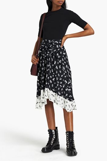 MAJE Jersey-paneled bow-detailed printed satin dress