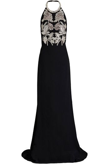 ALEXANDER MCQUEEN Crystal-embellished crepe halterneck gown