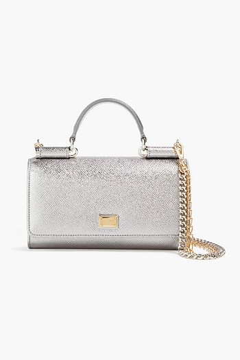 DOLCE & GABBANA Metallic textured-leather phone pouch