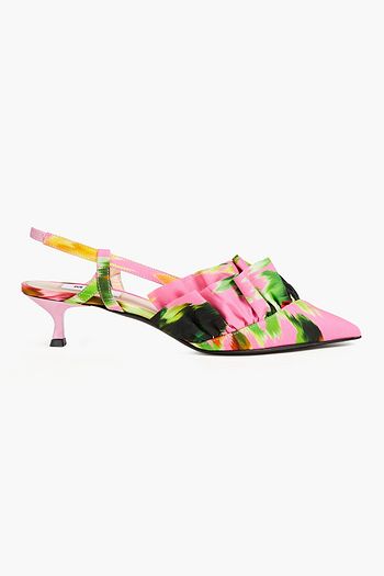 MSGM Ruffled printed woven slingback pumps