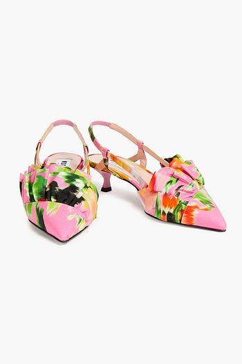MSGM Ruffled printed woven slingback pumps
