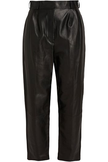 ALEXANDER MCQUEEN Cropped pleated leather tapered pants