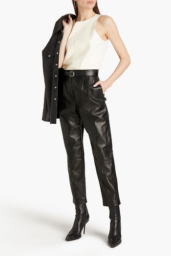 ALEXANDER MCQUEEN Cropped pleated leather tapered pants