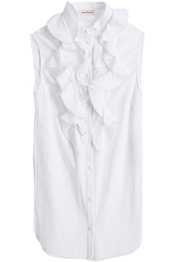 ALEXANDER MCQUEEN Oberteil aus Baumwollpopeline mit Spitzenbesatz und Rüschen