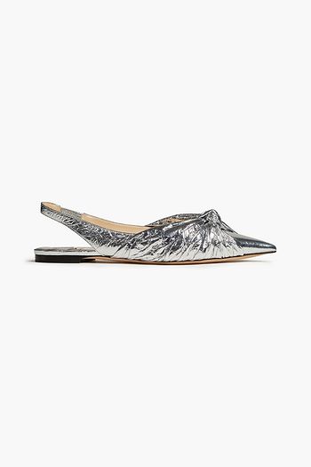 JIMMY CHOO Annabell 85 knotted metallic leather slingback pumps