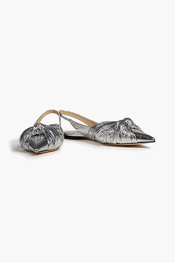 JIMMY CHOO Annabell 85 knotted metallic leather slingback pumps