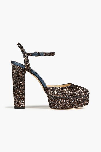JIMMY CHOO Maple 125 glittered leather platform pumps