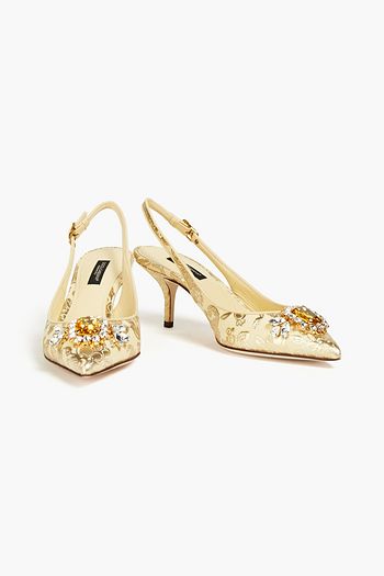 DOLCE & GABBANA Slingback-Pumps aus Brokat mit Kristallverzierung