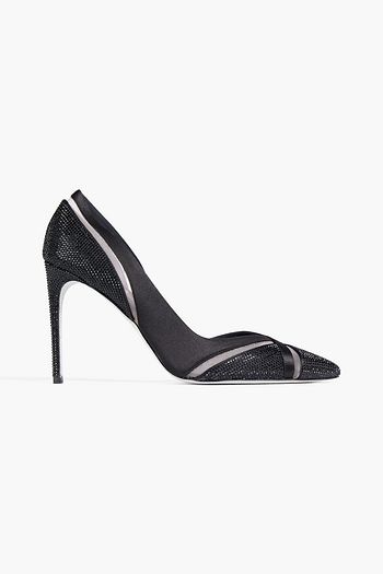 RENE' CAOVILLA Crystal-embellished mesh and satin pumps