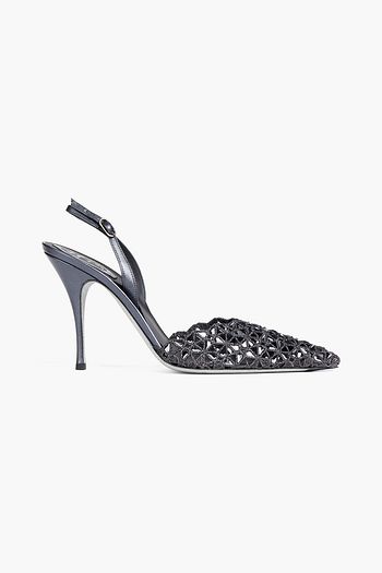 RENE' CAOVILLA Sophia crystal-embellished laser-cut leather slingback pumps