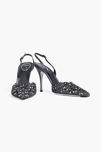 RENE' CAOVILLA Sophia crystal-embellished laser-cut leather slingback pumps