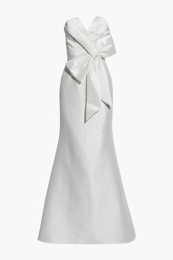 BADGLEY MISCHKA Trägerlose ausgestellte Robe aus glänzendem Twill mit Schleife