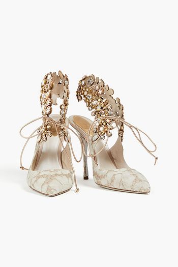 RENE' CAOVILLA Embellished leather and lace pumps