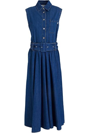 MSGM Belted denim midi shirt dress