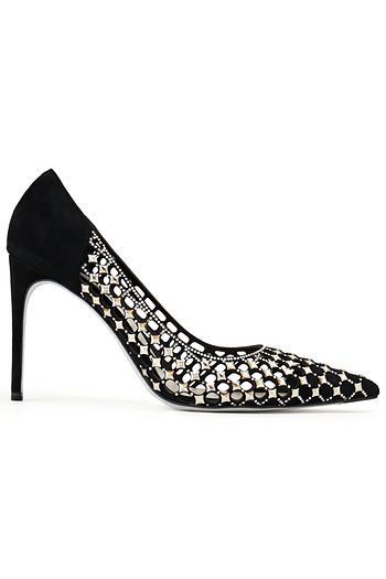RENE' CAOVILLA Peonia laser-cut crystal-embellished suede pumps