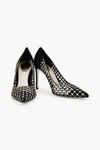 RENE' CAOVILLA Peonia laser-cut crystal-embellished suede pumps