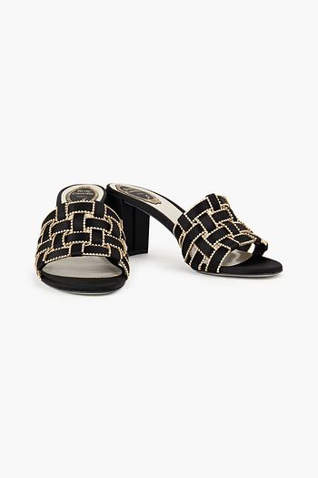 RENE' CAOVILLA Juliette crystal-embellished satin mules