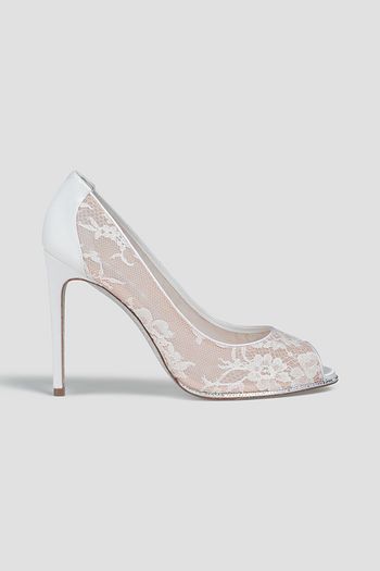 RENE' CAOVILLA Grace crystal-embellished satin and lace pumps