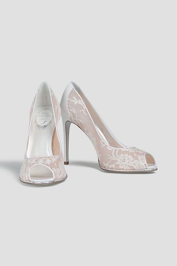RENE' CAOVILLA Grace crystal-embellished satin and lace pumps