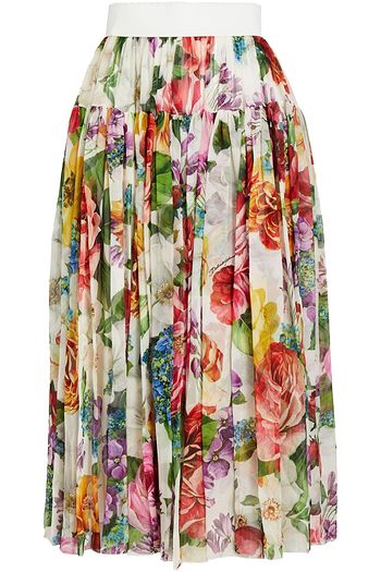 DOLCE & GABBANA Geraffter Midirock aus Seidenchiffon mit floralem Print