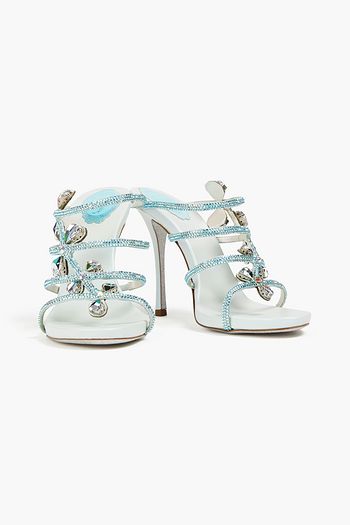 RENE' CAOVILLA Embellished satin and leather mules