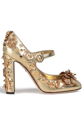 DOLCE & GABBANA Embellished metallic leather Mary Jane pumps