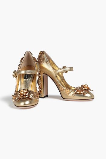 DOLCE & GABBANA Embellished metallic leather Mary Jane pumps