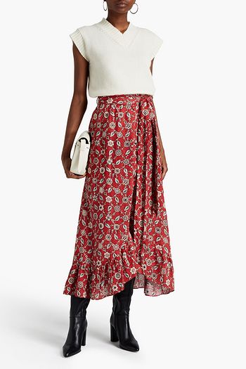 ISABEL MARANT ÉTOILE Alda ruffle-trimmed floral-print linen midi wrap skirt
