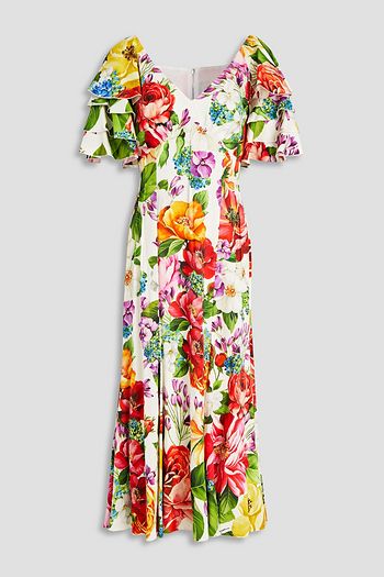 DOLCE & GABBANA Midikleid aus glänzendem Crêpe aus einer Seidenmischung mit floralem Print