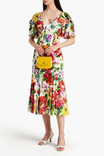 DOLCE & GABBANA Midikleid aus glänzendem Crêpe aus einer Seidenmischung mit floralem Print