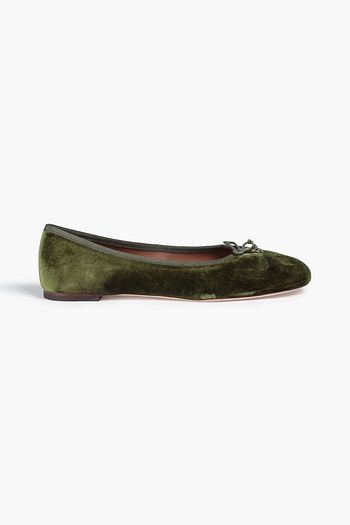 TORY BURCH Tory Charm bow-embellished velvet ballet flats