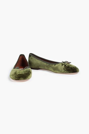TORY BURCH Tory Charm bow-embellished velvet ballet flats