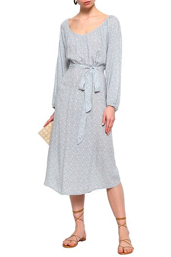 EBERJEY Magda belted printed voile midi dress