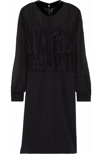 MIKAEL AGHAL Paneled chiffon, lace and crepe dress